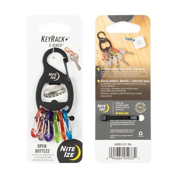 Nite Ize – KeyRack+ S-Biner su butelio atidarytuvu JUODAS – KRB2-01-R6