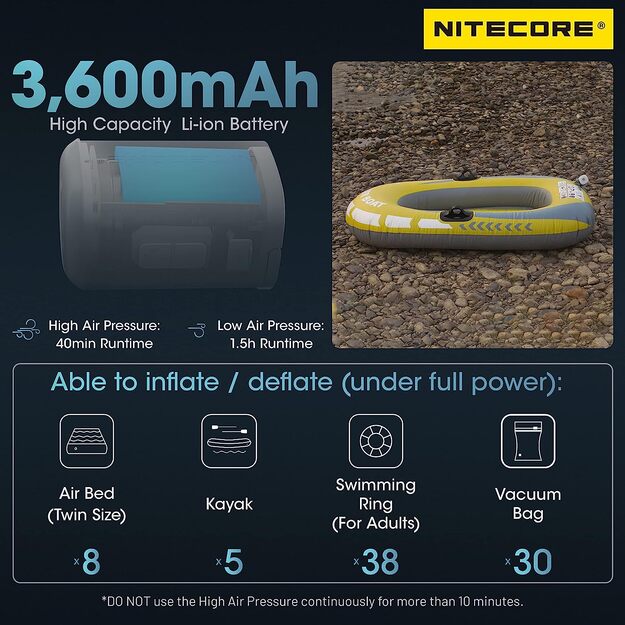 Nitecore AP10 kompaktiškas įkraunamas elektrinis oro siurblys su šviesa