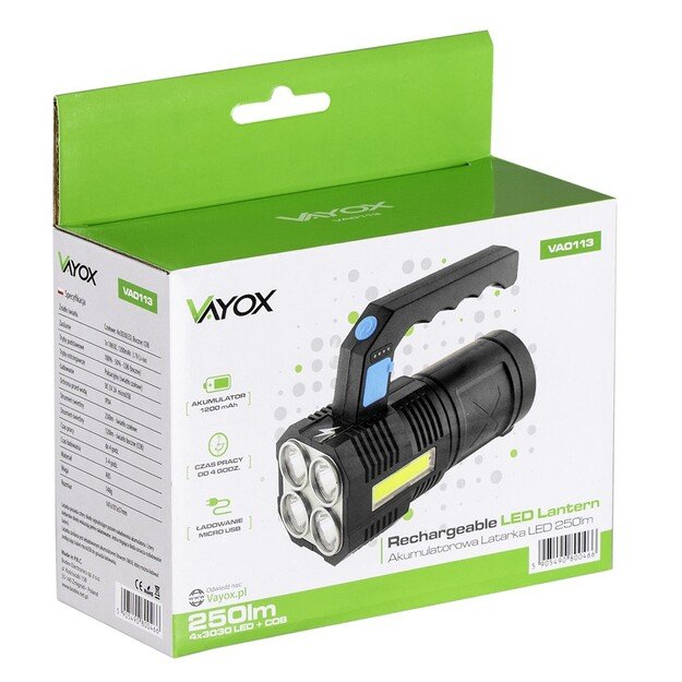 Vayox handheld flashlight 4xLED + COB 250lm VA0113