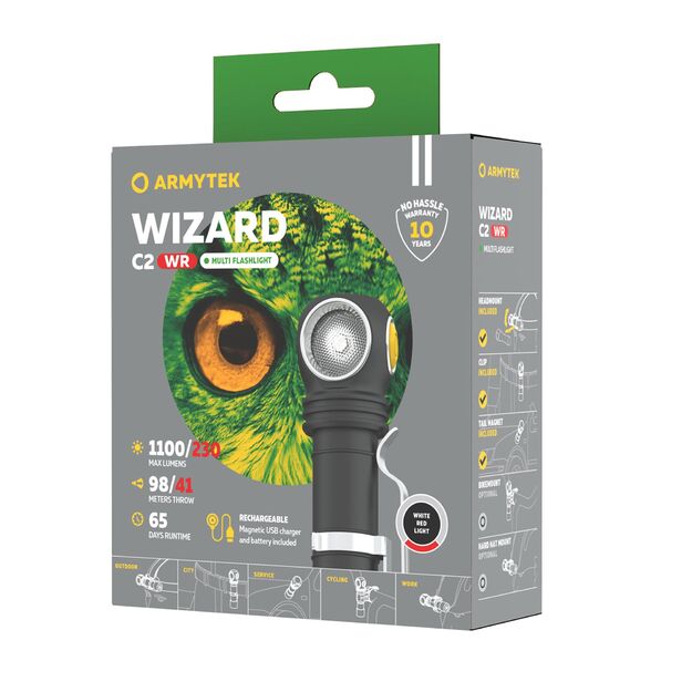 Armytek Wizard C2 WR žibintuvėlis, USB, balta ir raudona šviesos F06901C