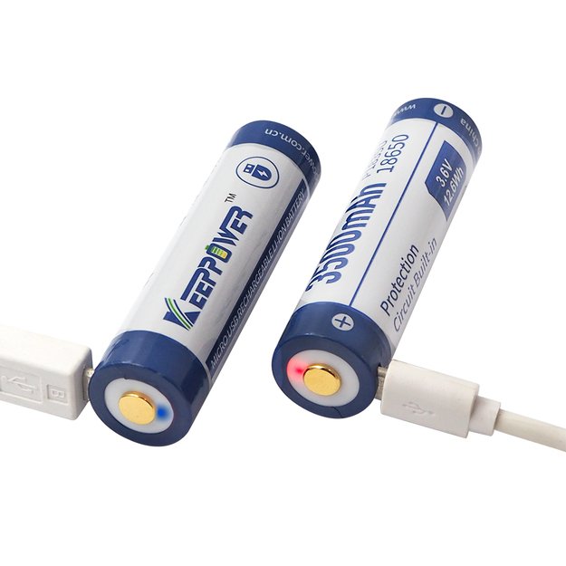 Keeppower 18650 - 3500mAh, Li-Ion 3.7V - 3.6V - PCB with protection and USB P1835U 1 psc