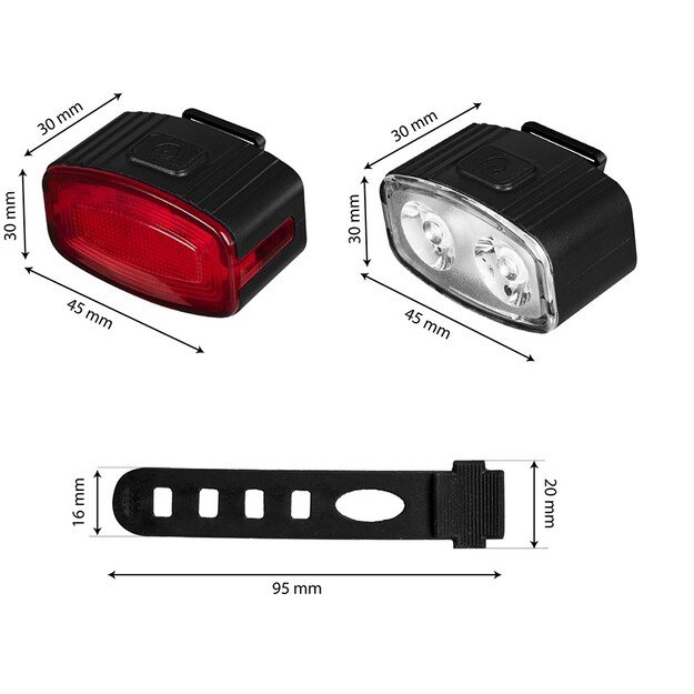 Vayox Dviračių žibintų komplektas priekinis 2*LED + galinis 12*LED VA0155