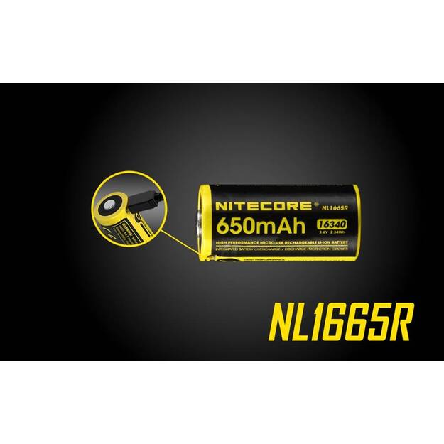 Nitecore Li-Ion baterija 16340 - 650mAh 3.6V NL1665R