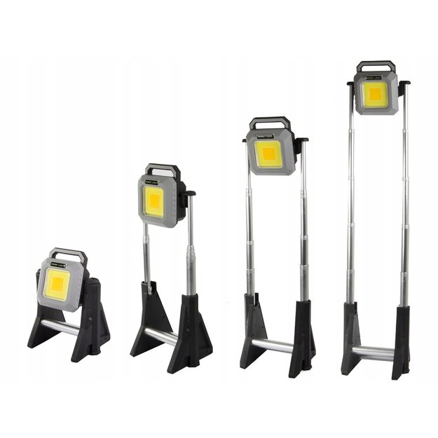 Prožektorius įkraunamas, nešiojamas LED COB USB su teleskopinėmis kojomis