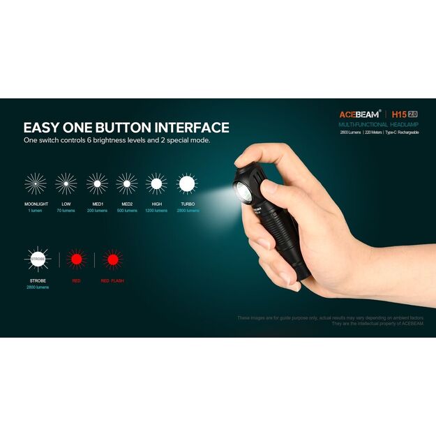 Acebeam H15 2.0 žibintuvėlis 2800lm + raudona šviesa