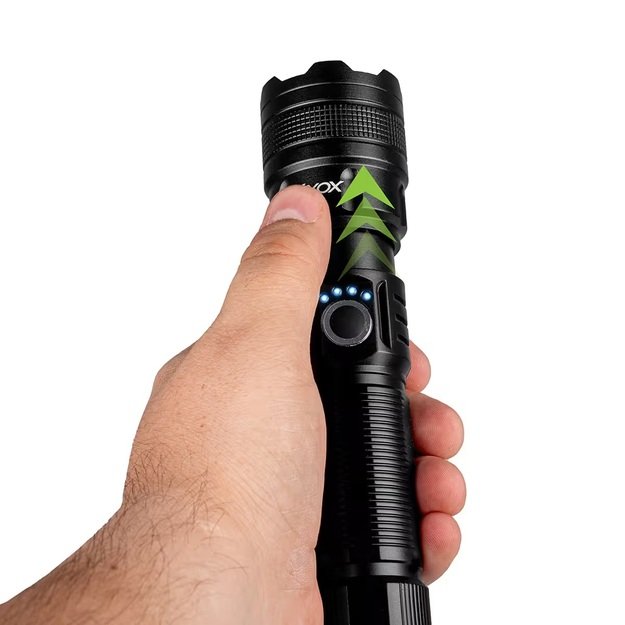 Vayox Įkraunamas taktinis žibintuvėlis 600lm 10W LED su powerbank funkcija VA0179