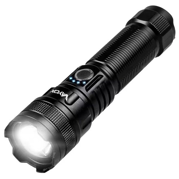 Vayox Įkraunamas taktinis žibintuvėlis 600lm 10W LED su powerbank funkcija VA0179