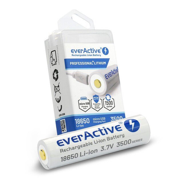 everActive 18650 3.7V Li-ion 3500mAh micro USB battery with protection