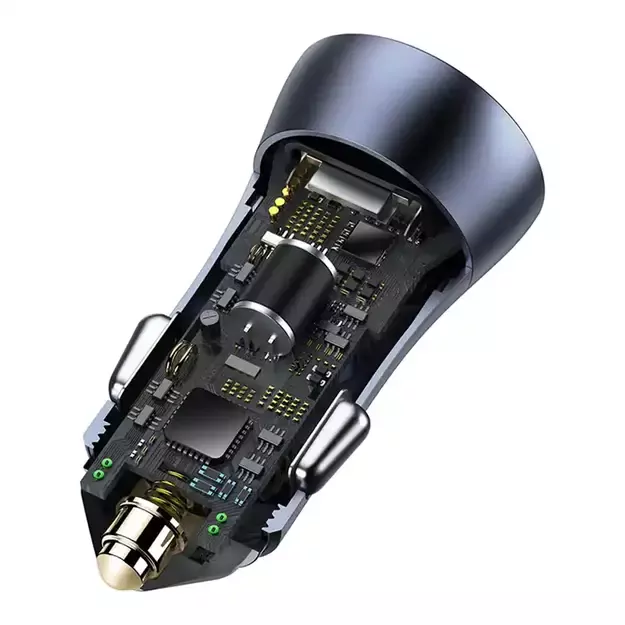 Автомобильные аксессуары Baseus Golden Contactor Pro, USB + USB-C, QC4.0+, PD, SCP, 40 Вт (серый) + кабель USB - USB-C 1м (черный)