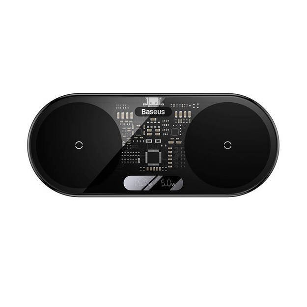 Беспроводное зарядное устройство Baseus Dual Qi, цифровой светодиодный дисплей, 20 Вт