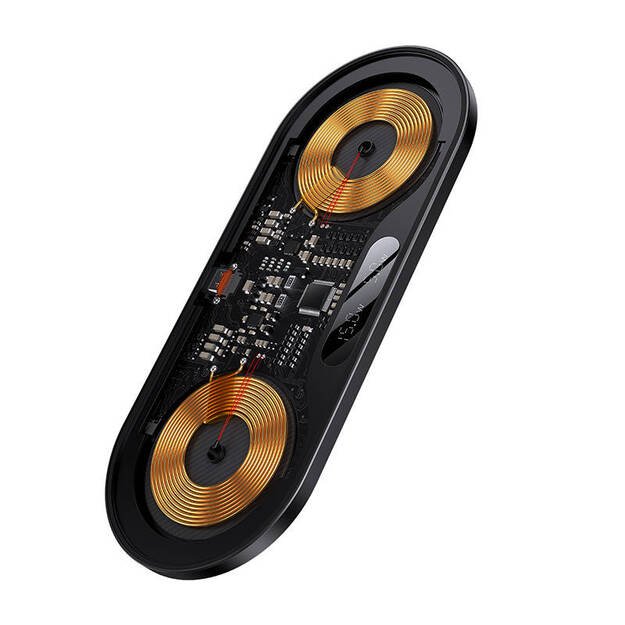 Беспроводное зарядное устройство Baseus Dual Qi, цифровой светодиодный дисплей, 20 Вт