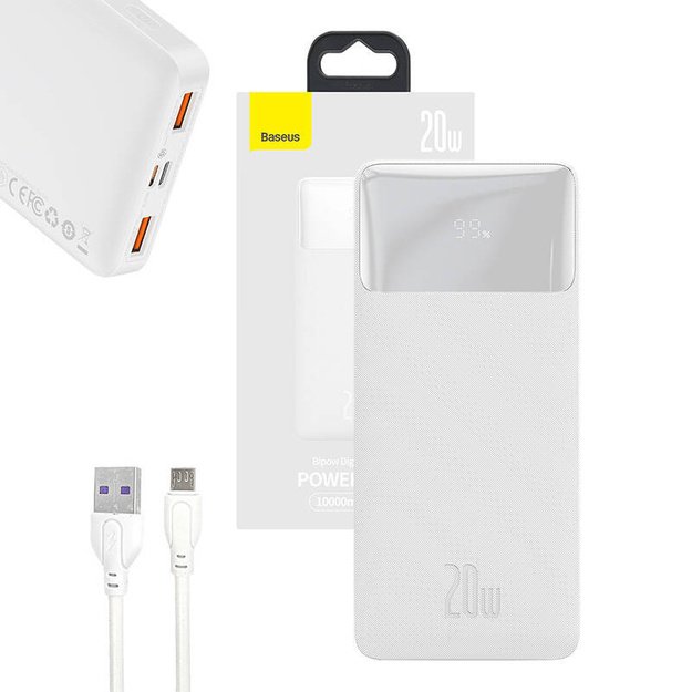 Maitinimo baterija Baseus Bipow 10000mAh, 20W (balta)