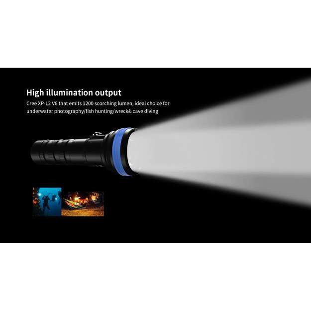 XTAR D06 1200lm žibintuvėlis nardymui, komplektas