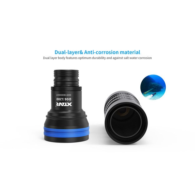 XTAR D06 1200lm žibintuvėlis nardymui, komplektas