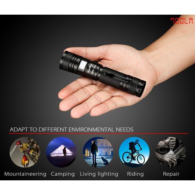 Supfire A2-X, USB, ZOOM žibintuvėlis