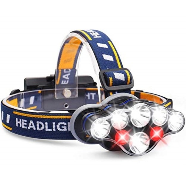 LED žibintuvėlis ant galvos 7 LED su raudona šviesa