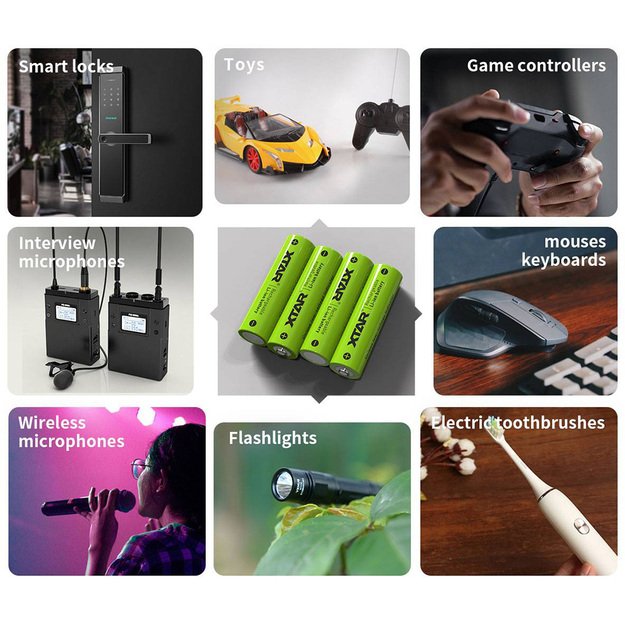 XTAR AA 1,5 V 2700 mWh (apie 1750 mAh) ličio jonų baterija (įkraunama) su indikatoriumi 4 vnt