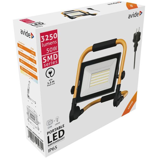 Pastatomas LED prožektorius AVIDE 50W 220V laidas 1,5m