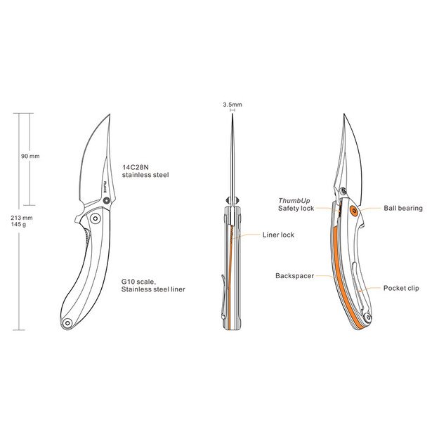 Ruike P155-B peilis, juodas