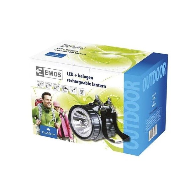 Įkraunamas žibintas su halogenine lempa ir 12LED 