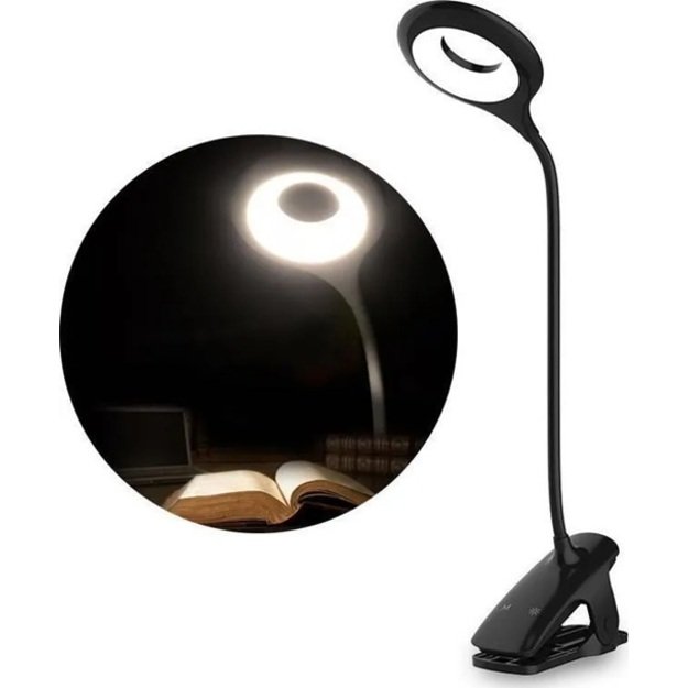 Belaidė LED skaitymo lempa su segtuku + juodas micro USB laidas