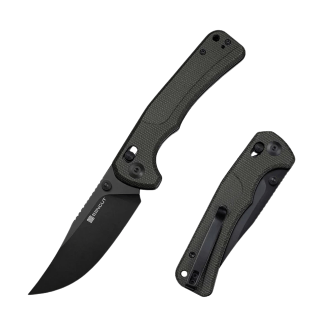 Sencut Slybolt Knife Dark Green Canvas Micarta, Black 9Cr18MoV (S25001A-1)