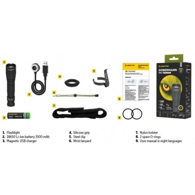 Armytek Dobermann Pro Magnet USB žibintuvėlis, šiltai balta F07501W