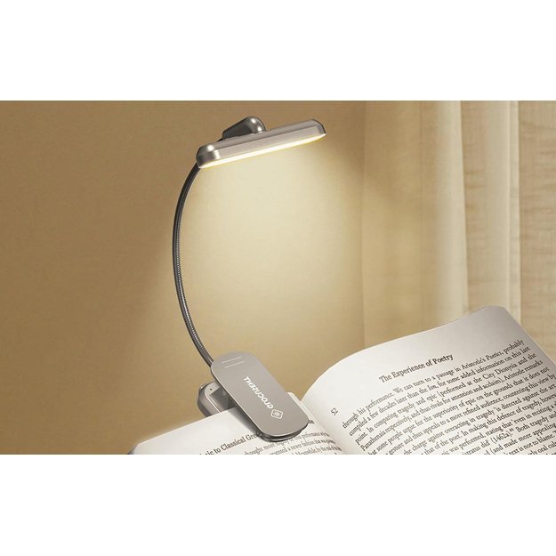 Регулируемая беспроводная лампа для чтения Glocusent, USB-C 1000 мАч (серая)