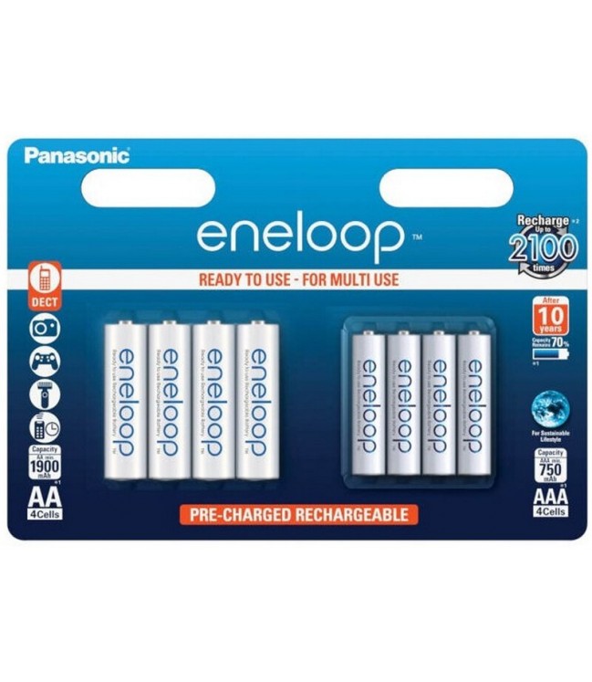 Rechargeable batteries MIX 4 x R6/AA + 4 x R03/AAA Panasonic Eneloop BK-KJMCCE44E 8BE