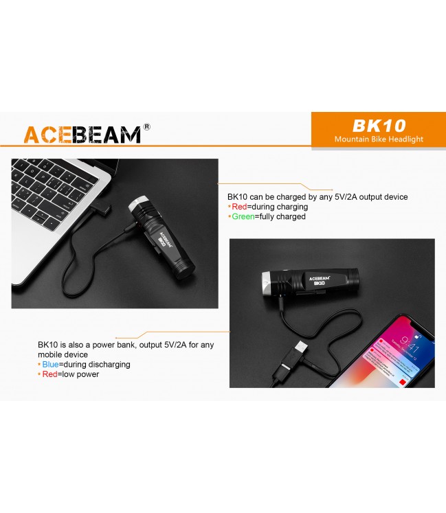AceBeam BK10 dviračio žibintas USB kraunamas