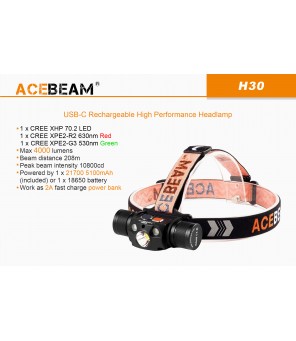 Acebeam H30 žibintuvėlis ant galvos, 5000K