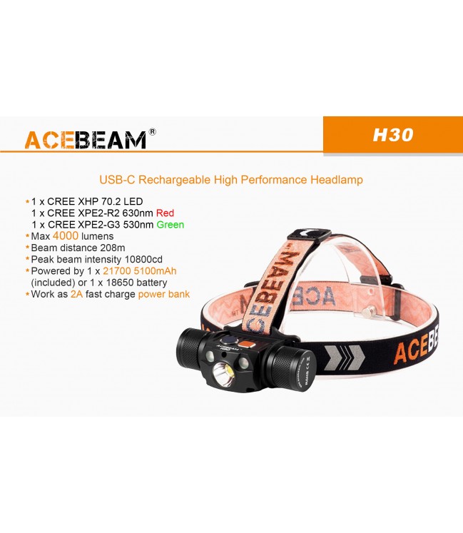 Acebeam H30 žibintuvėlis ant galvos