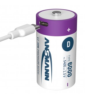 ANSMANN Įkraunamos baterijos D 1.5V 6000mAh (Li-Ion 12Wh) su USB-C lizdu, 2vnt įpakavime 