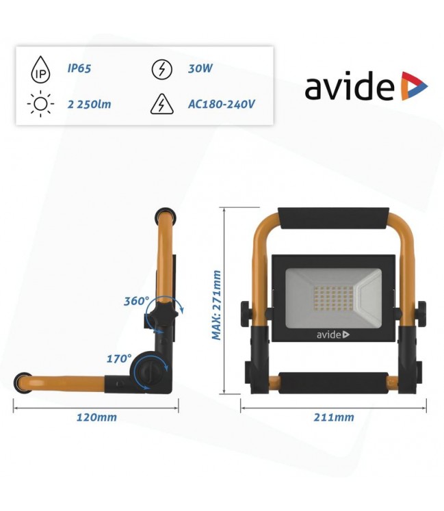 Avide LED floodlight 30W 220V cable 1,5m