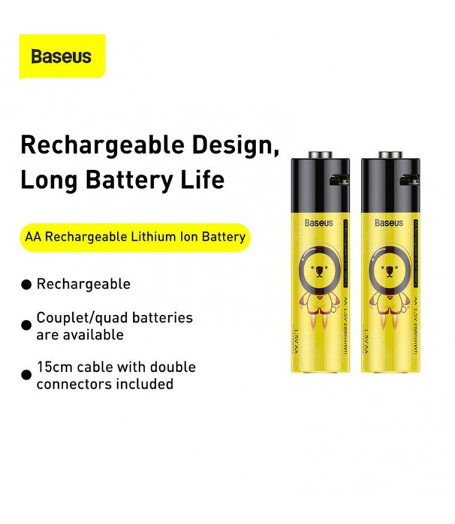 BASEUS įkraunamos baterijos AA 1.5V 1920mAh su micro USB lizdu (2vnt blisteris)