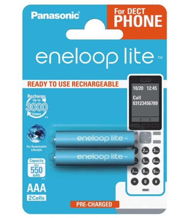 Eneloop Lite R03 AAA 550mAh batteries, 2pcs