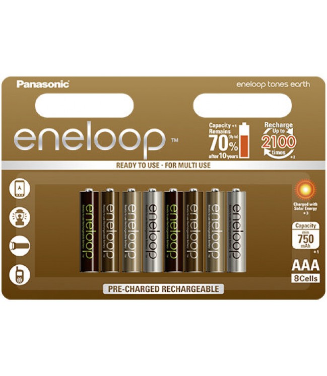  Panasonic Eneloop Tones Earth R03 AAA 800mAh pakraunamos baterijos. 8vnt
