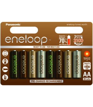 Panasonic Eneloop Tones Earth R6 AA 2000mAh pakraunamos baterijos, 8vnt