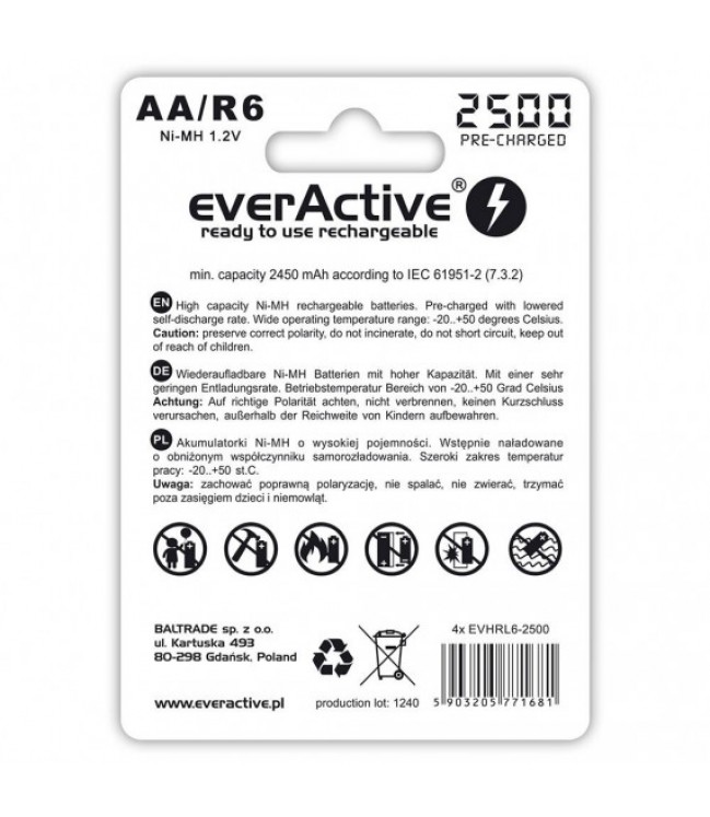 EverActive 2500mAh rechargeable AA batteries, 4 pcs