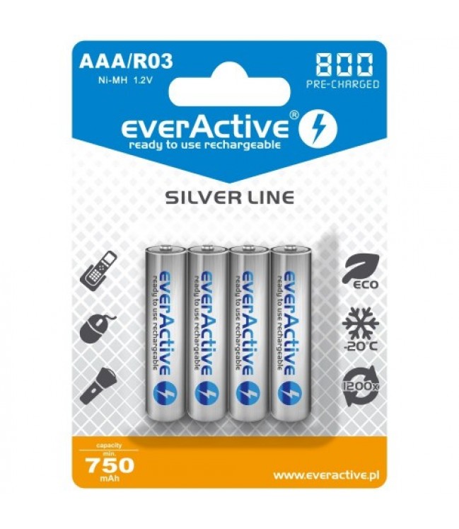 everActive Silver Line Ready to Use 800mAh AAA rechargeable battery, 4 pcs 