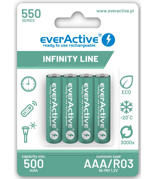 EverActive R03/AAA Ni-MH 550 mAh x 4 pakraunamos baterijos EVHRL03-550