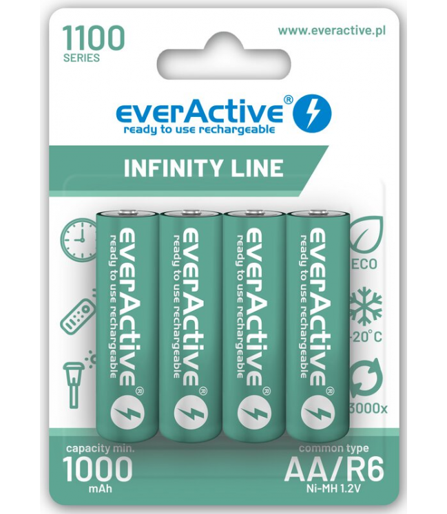 EverActive R6/AA Ni-MH 1100 mAh x 4 rechargeable batteries EVHRL6-1100