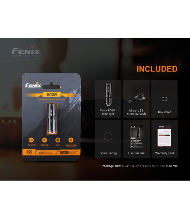 Fenix E02R USB įkraunamas raktų pakabukas žibintuvėlis RUDAS