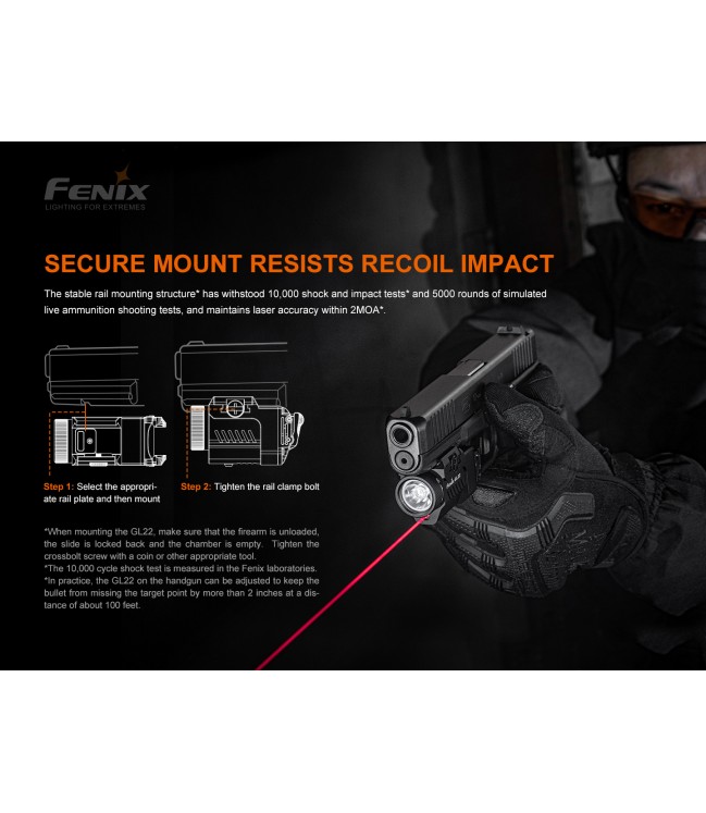 Fenix GL22 750lm taktinis žibintuvėlis ant ginklo su raudonu lazeriu