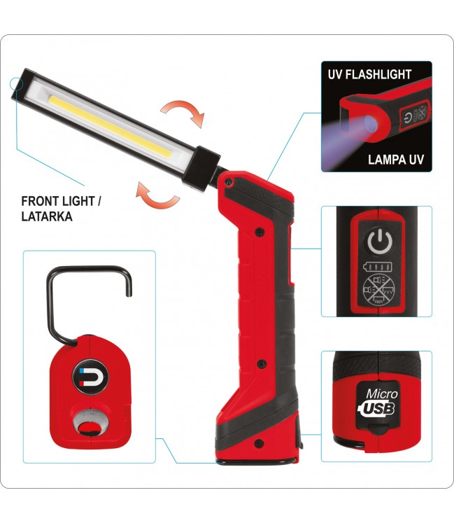 Rechargeable work light 5W 500lm with ultraviolet 1W light