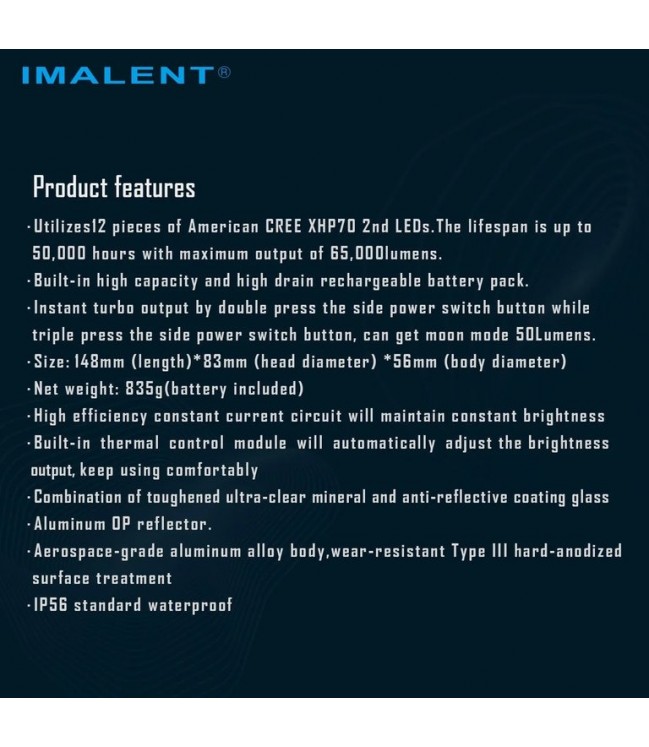 Imalent MS12 Mini-C 65000lm, 1036 metres cool white flashlight