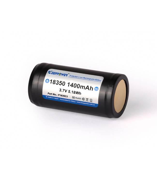 Keeppower 18350 - 1400mAh, 3.6V - 3.7V Li-ion battery with PCB protection P1835C3
