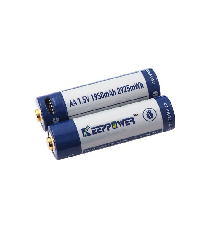 Keeppower AA 1.5 V 2925 mWh (approx. 1950 mAh) lithium-ion battery (rechargeable via micro USB) P1450U1 2 pcs