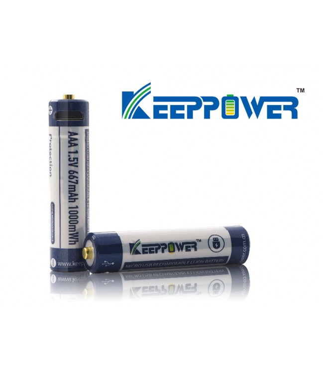Keeppower AAA 1,5 V 1000 mWh (apie 667 mAh) ličio jonų baterija (įkraunamas per mikro USB) P1044U1 2 vnt.