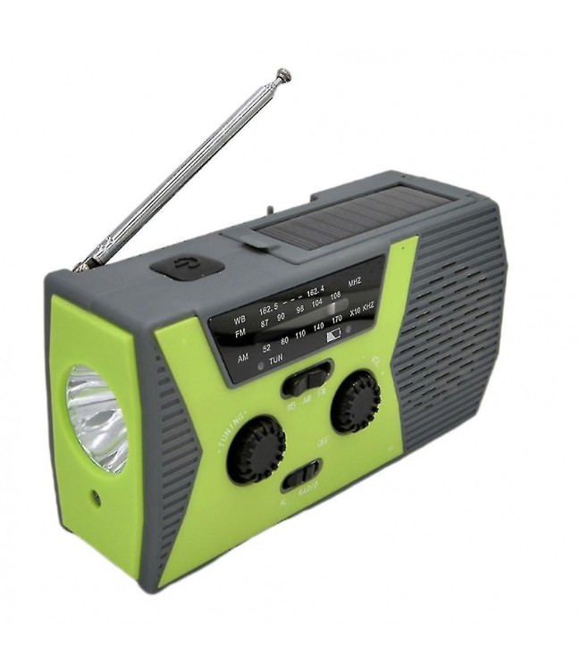 Portable emergency radio with solar battery and USB